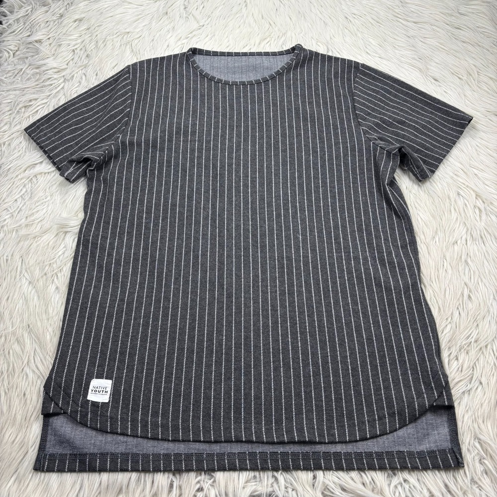 Native Youth Men's L Gray Pin Stripe Knit Tee Top Streetwear Blokecore Urban